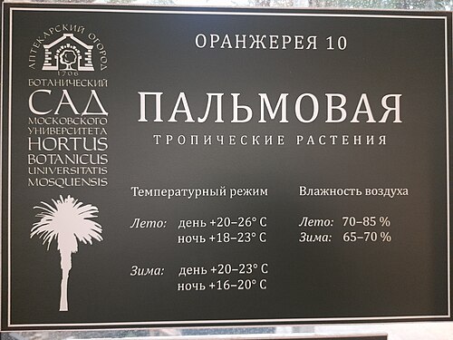 Serre des Palmiers de l'Aptekarski Ogorod, Moscou