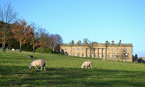 Victorian Conservatory, Wentworth Castle Gardens, Stainborough, Barnsley (South Yorkshire) — Sheep grazing in front of Wentworth Castle