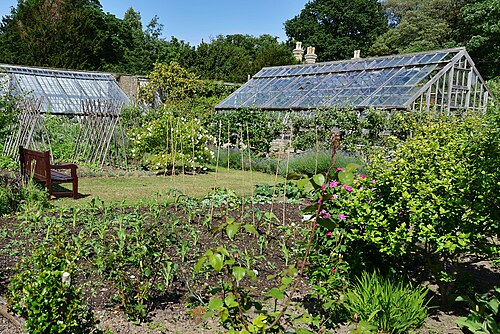 Viktorianische Glashäuser im ummauerten Garten, Quex Gardens, Quex House and Gardens, Birchington-on-Sea (Kent), England — Birchington: Quex House and Gardens: The vegetable garden