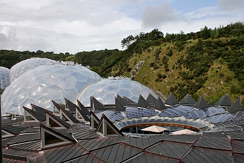 Eden Project, Bodelva, Cornwall — The Eden Project ; foreground is the roof of The Core.