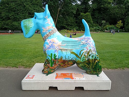 Main Range, grandes serres du jardin botanique de Glasgow, Glasgow, Écosse — Kibble - the greenhouse Scottie