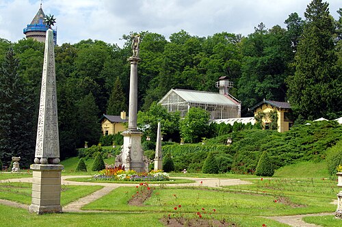 コノピシュチェ城のバラ園の温室群（ルージョヴァー・ザフラダ）, 中央ボヘミア州ベネショフ、コノピシュチェ — 19.7.16 Konopiste and Benesov
