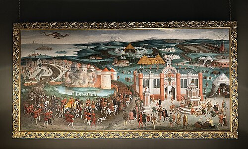Serre de la Grande Vigne (Great Vine), palais de Hampton Court, Hampton, Londres (Richmond upon Thames) — The Field of Cloth of Gold (1545), on display in Hampton Court Palace , depicts the…