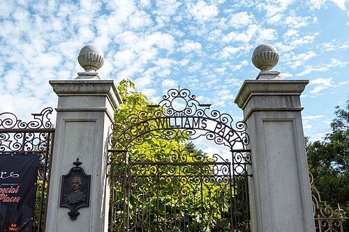 Roger Williams Park Botanical Center, Providence, Rhode Island — Entrance to Roger Williams Park at Elmwood Avenue