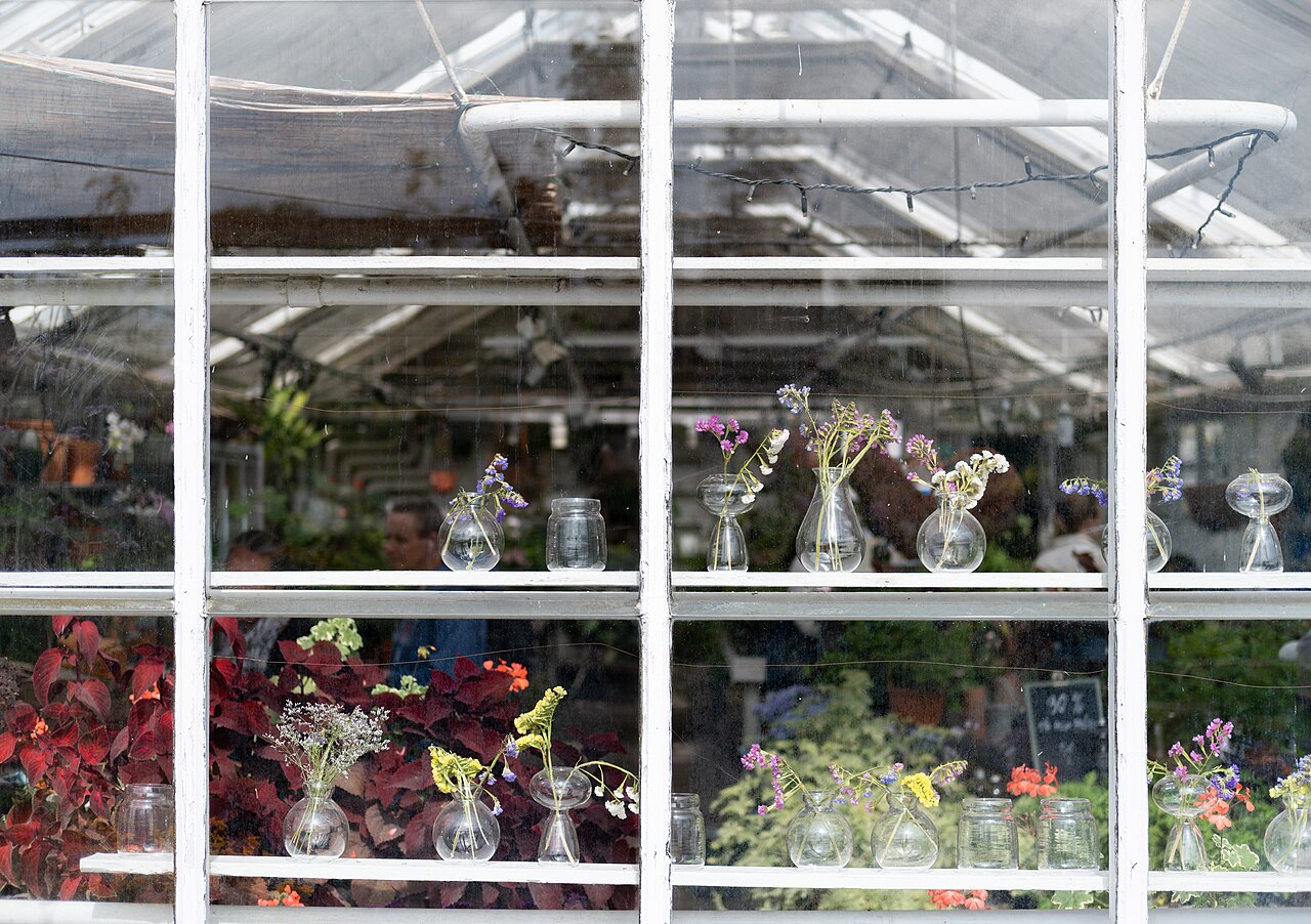 ローセンダールス・トレードゴードの温室群(Växthusen), ストックホルム、ユールゴーデン — Plant nursery seen from the outside, Rosendals trädgård, Stockholm, Sweden