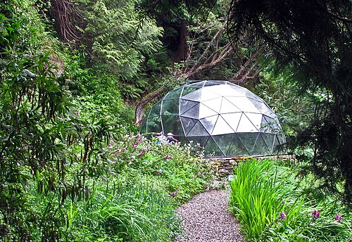 Farnkuppel (geodätisch) und Wintergarten, Attadale Gardens, Strathcarron, Wester Ross, Highland, Schottland